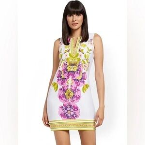 New York & Co. | Split Neck Shift Dress Optic White Size Medium